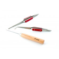Forca RTGS-923 Jewelry Solder Cross Locking Curved and Straight Nose Tweezers with a Titanium Soldering Pick Set